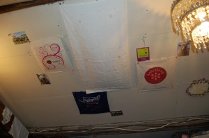 You can see that I have started decorating the ceiling/walls of the attic with yarny sorts of things...