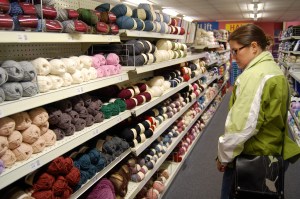 Sarah checking out the yarn selection
