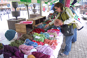The Fyberspates Stall with Sarah going a little nutty when she found out that those batts were for SALE!!!