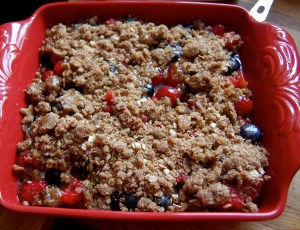 A Mixed Berry Crumble awaiting the oven