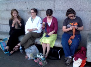 Can you tell that I am trying really hard to concentrate on my knitting and not freak out because BRENDA DAYNE is sitting 2 feet away from me?  (In the white top)