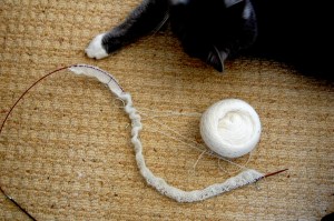 Don't try to take a picture of lace knitting with a devil cat around....