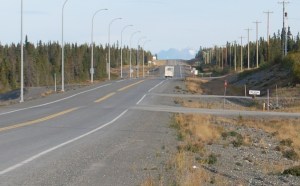 The Alaska Highway looking back towards where we traveled today.
