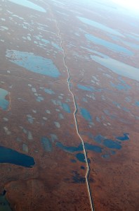 This is the begining of the Trans Alaskan Pipeline near Prudoe Bay.